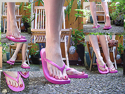 Pink Roll Flops In The Garden Leg Crossing Dangling And Relaxing