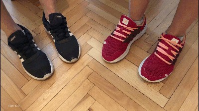 Two Chicks Worn Gym Shoes Toe Wiggling Inside Sneakers –