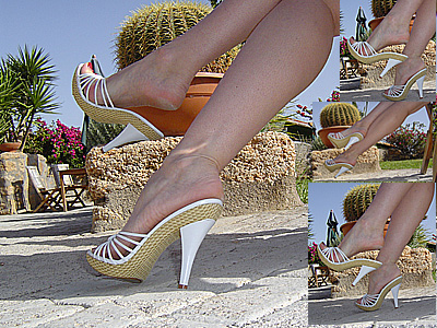 Leg Crossing And Relaxing White Summer Mules